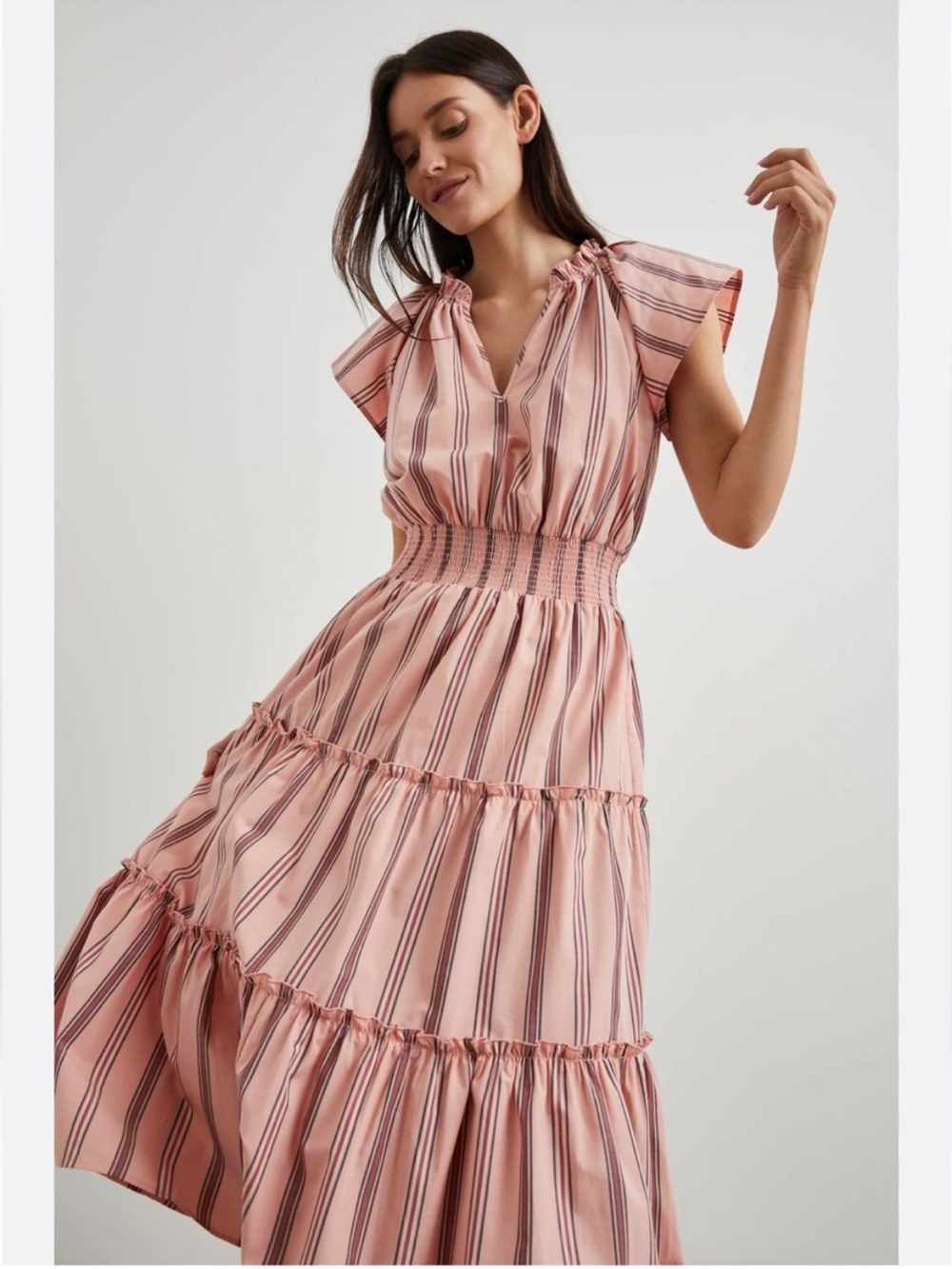 Rails Amellia Tencel Cotton Blend Midi Dress in Coral Navy Stripe - Medium